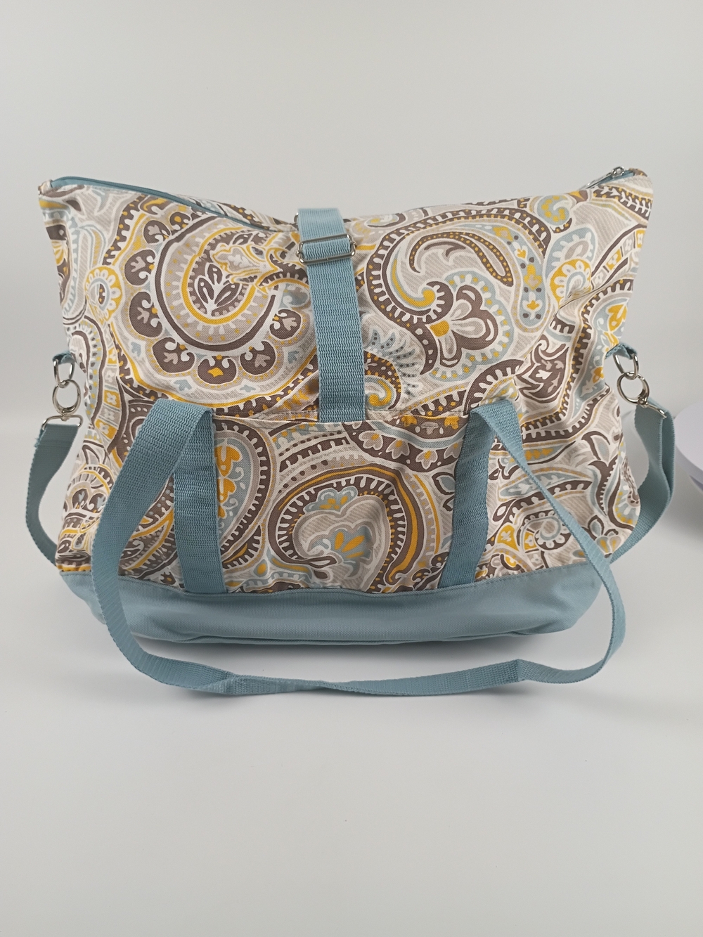 thirty-one Paisley Canvas Tote in Light Blue, Tan and Yellow